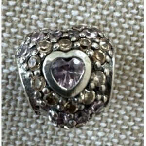 Chamilia Silver Jeweled Orange CZ Heart in Heart‎ Bead RETIRED 2025-0673 Charm